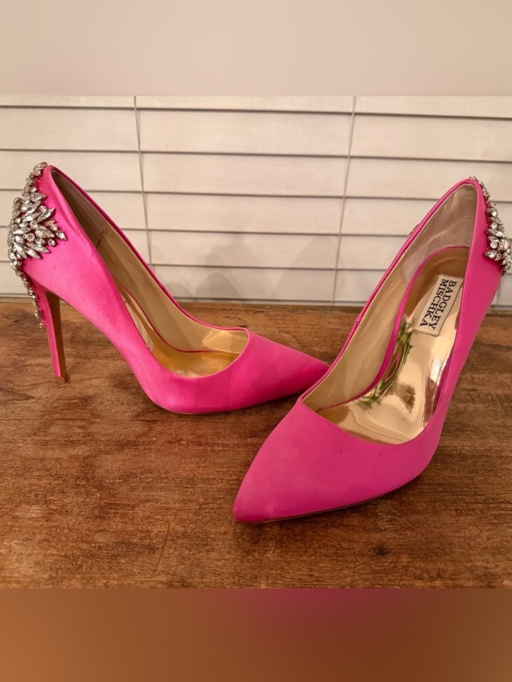 Hot Pink Crystal Embellished Pointed Toe Pumps - Picture 3 of 14